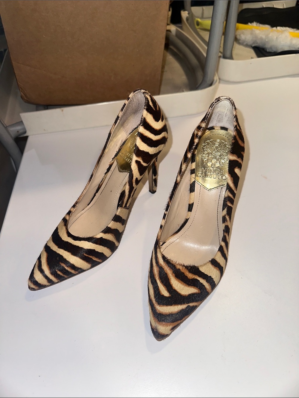 Vince Camuto Zebra-Print Pointed Toe Pumps in Black and Brown